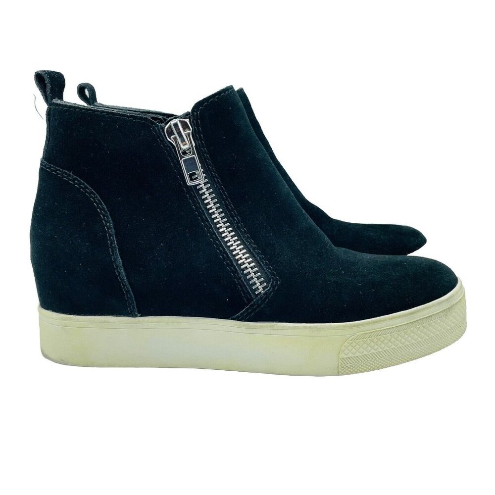 Steve Madden Shoes Womens Size 7.5 M Black Leather Zip Sneaker Chunky Platform